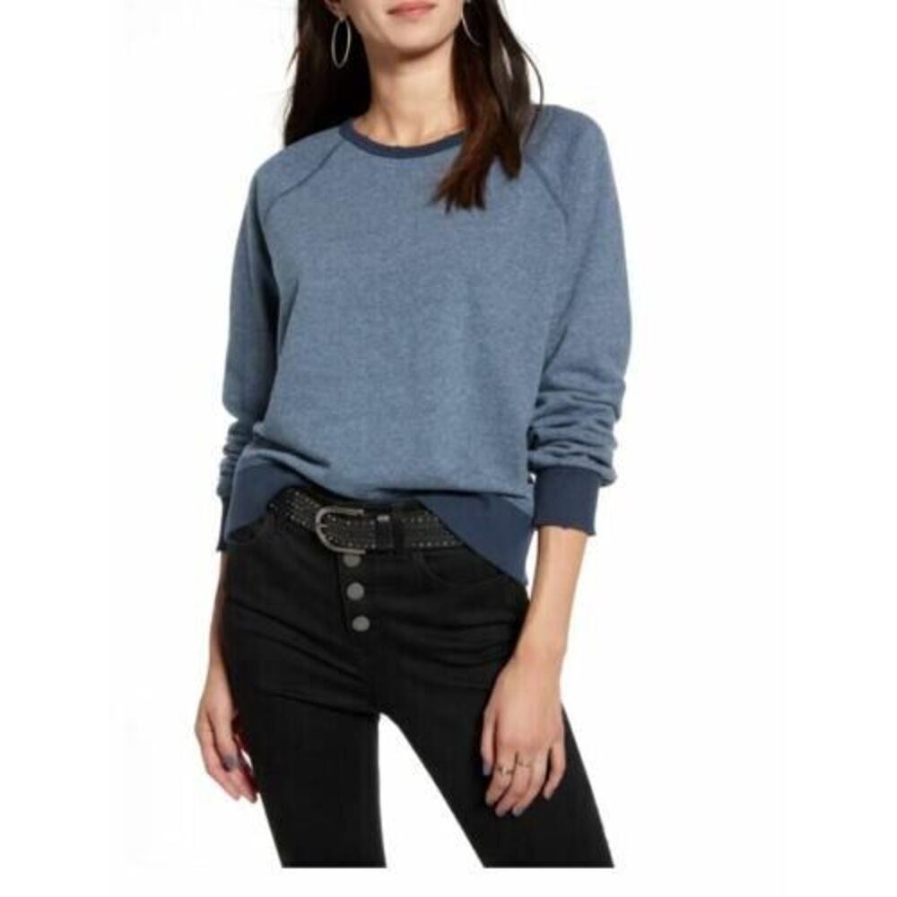 Treasure & Bond Women's Distressed Crewneck Sweatshirt In Blue X-Small MSRP $69